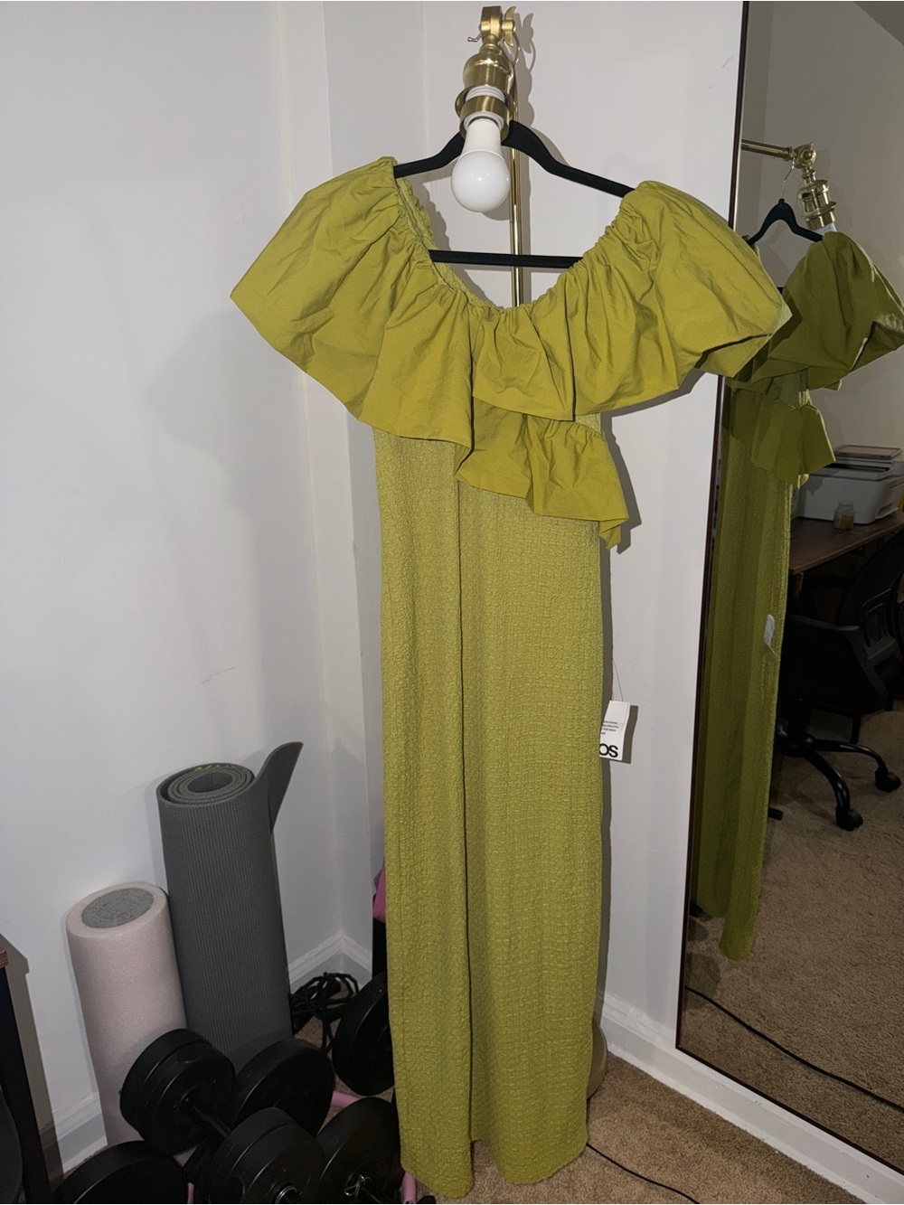 ASOS One-Shoulder Ruffle Maxi Dress in Chartreuse